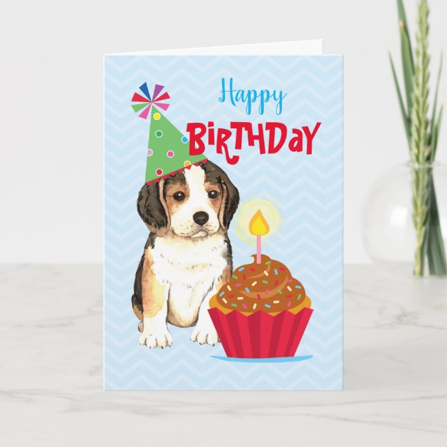 Birthday Cupcake Beagle Karte (Vorderseite)