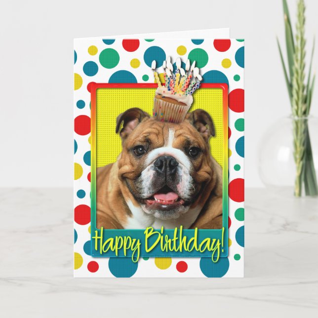Birthday Cupcake - Bulldog - Dunkel Karte (Vorderseite)