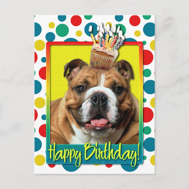 Birthday Cupcake - Bulldog - Dunkel Postkarte (Vorderseite)
