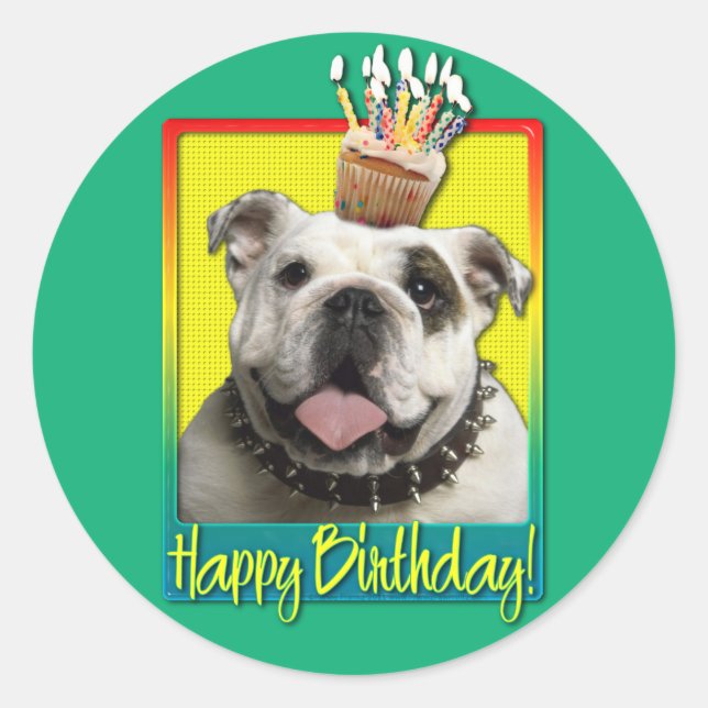 Birthday Cupcake - Bulldog - Light Runder Aufkleber (Vorderseite)
