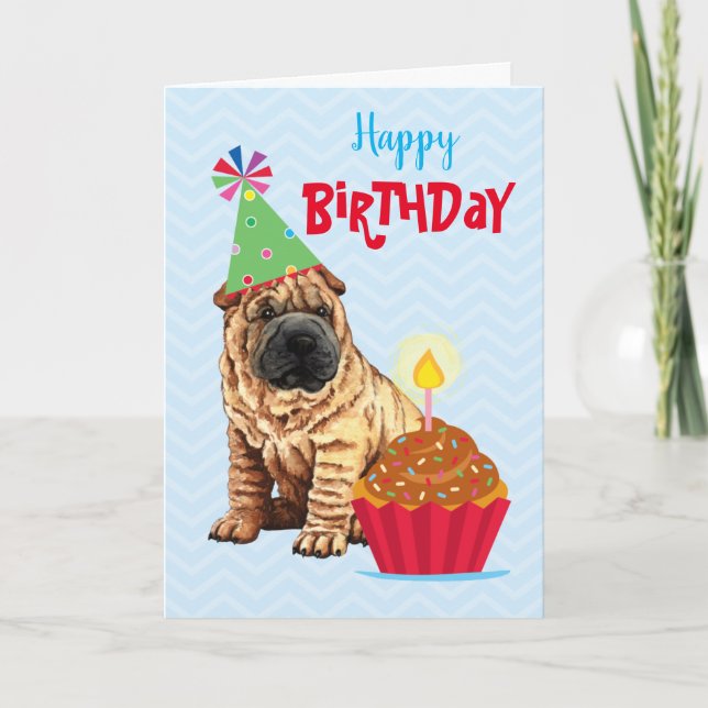 Birthday Cupcake Chinese Shar-Pei Karte (Vorderseite)