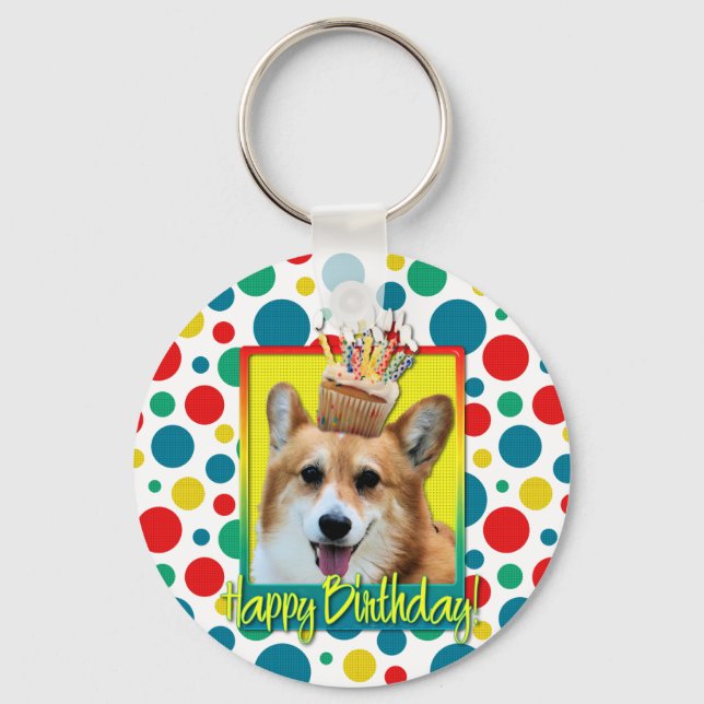 Birthday Cupcake - Corgi - Owen Schlüsselanhänger (Vorderseite)