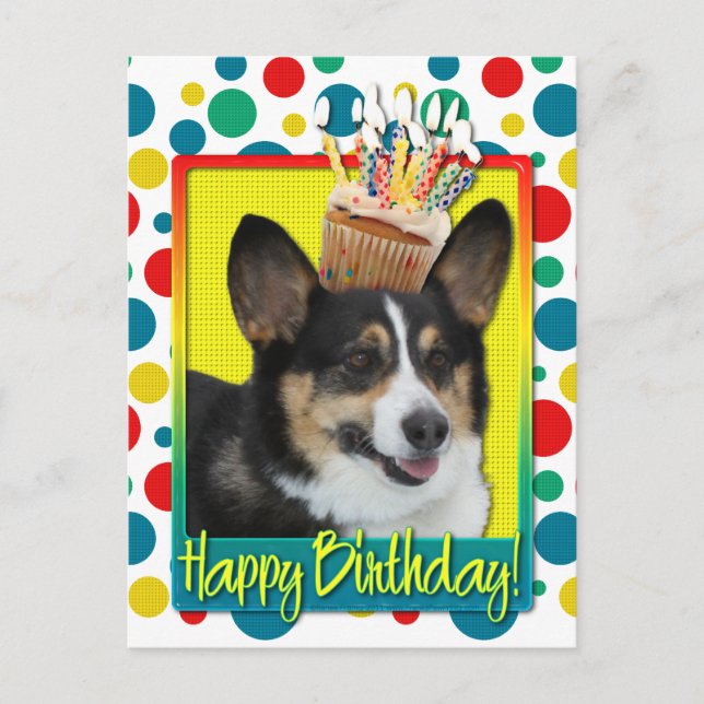 Birthday Cupcake - Corgi Postkarte (Vorderseite)