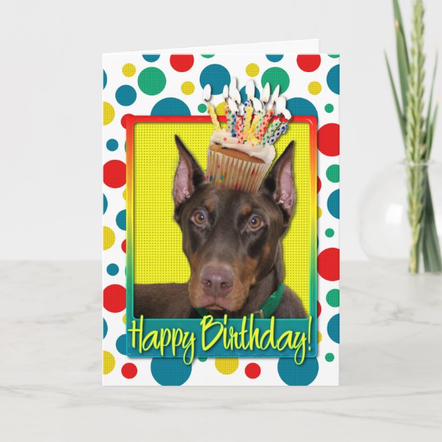 Birthday Cupcake - Doberman - Red - Rocky Karte (Vorderseite)