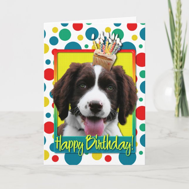 Birthday Cupcake - English Springer Spaniel - Baxt Karte (Vorderseite)