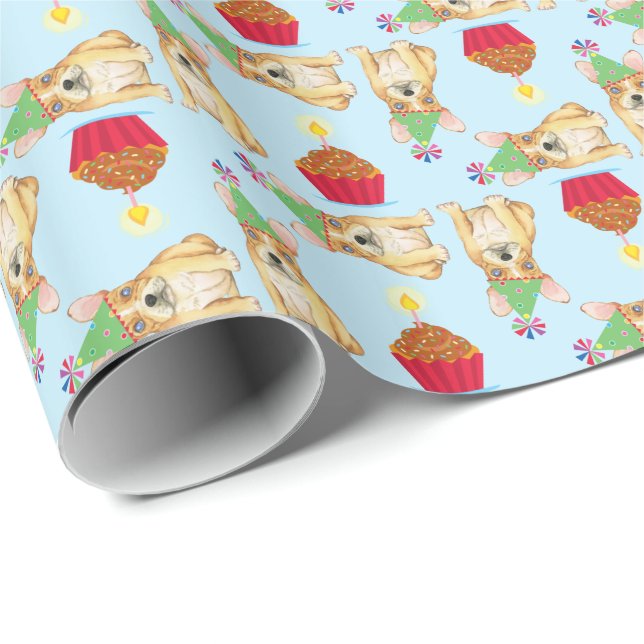 Birthday Cupcake French Bulldog Wrapping Geschenkpapier (Rolleneckpunkt)