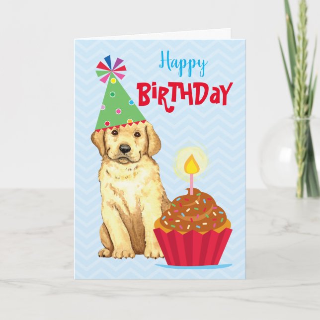 Birthday Cupcake Gelbe Labrador Karte (Vorderseite)