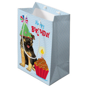 Birthday Cupcake German Shepherd Medium Gift Bag Mittlere Geschenktüte
