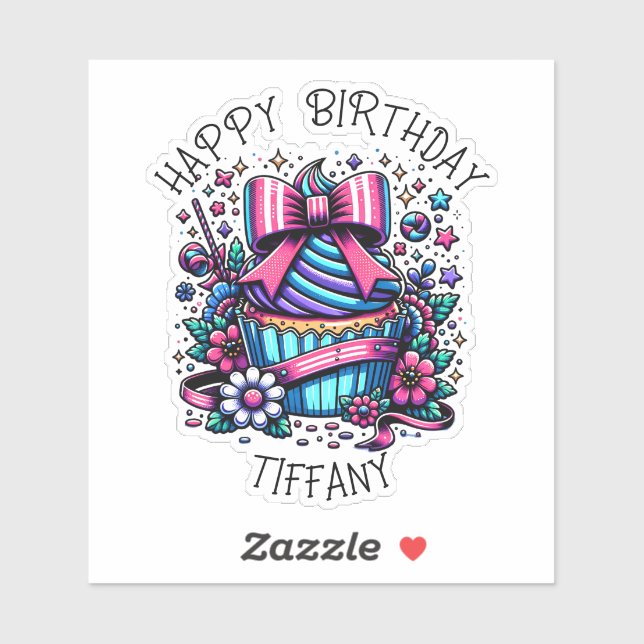 Birthday Cupcake Whimsical Personalisiert Aufkleber (Blatt)