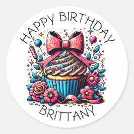 Birthday Cupcake Whimsical Personalisiert Runder Aufkleber