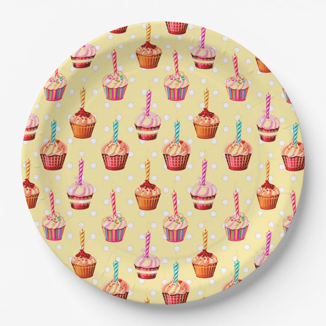 Birthday Cupcakes and Polka Dot Pappteller (Vorderseite)