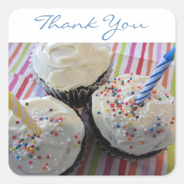 Birthday Cupcakes Vielen Dank Quadratischer Aufkleber (Vorderseite)