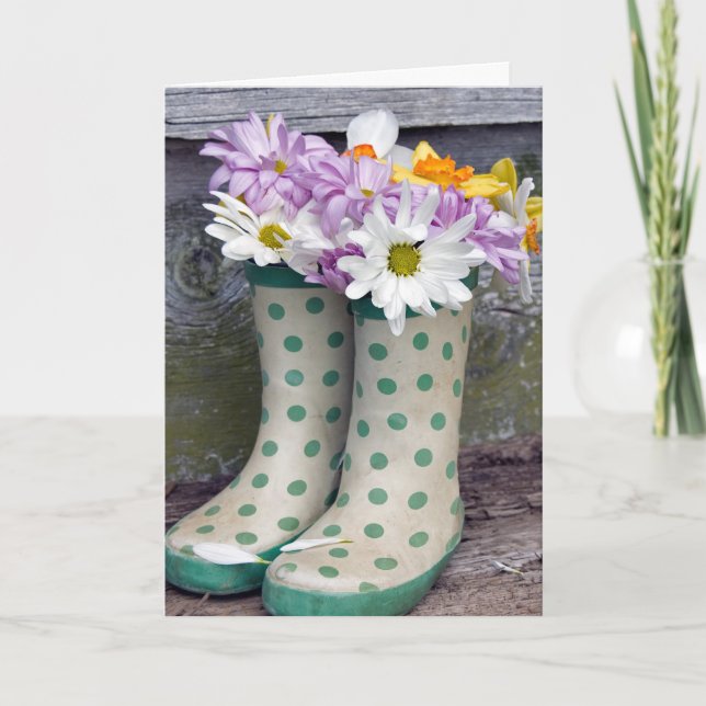 Birthday daisy Bouquet in Stiefeln Karte (Vorderseite)