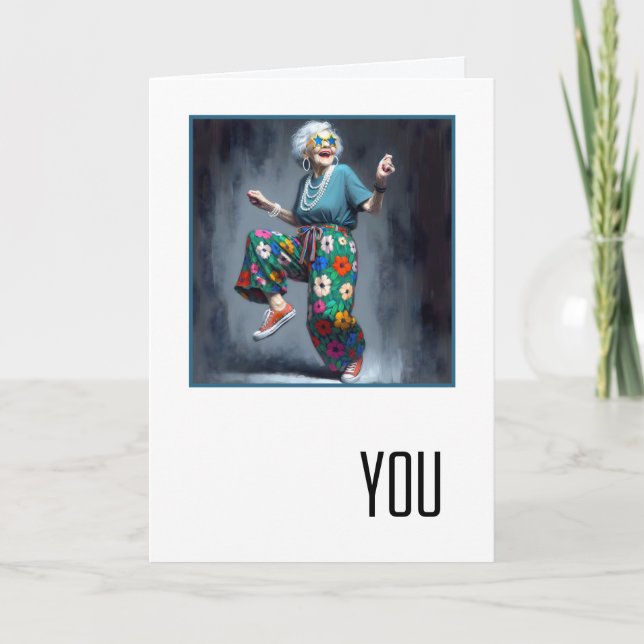 Birthday Dancing Old Lady  Karte (Vorderseite)