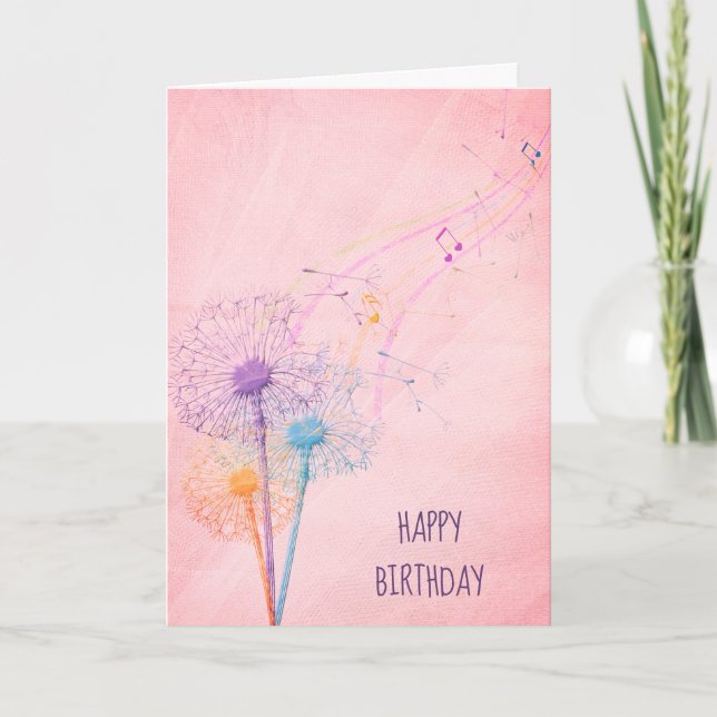 Birthday Dandelings Samen und Musiknoten Karte (Vorderseite)