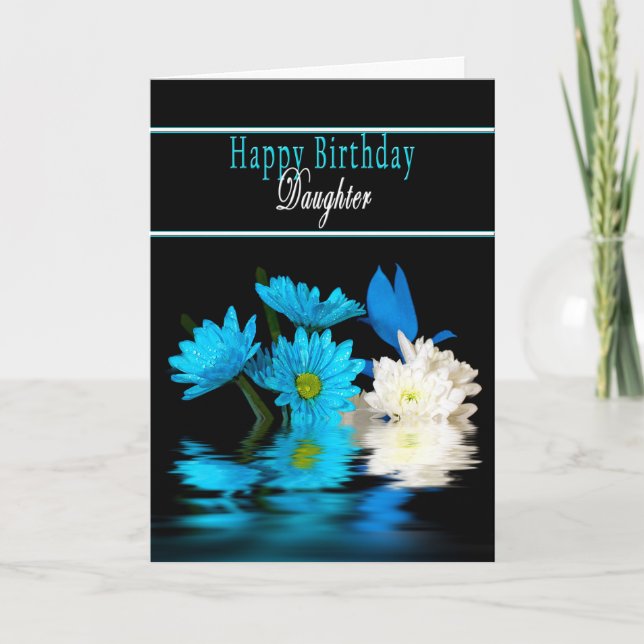 BIRTHDAY - DAUGHTER - BLUE FLOWERS ON BLACK KARTE (Vorderseite)