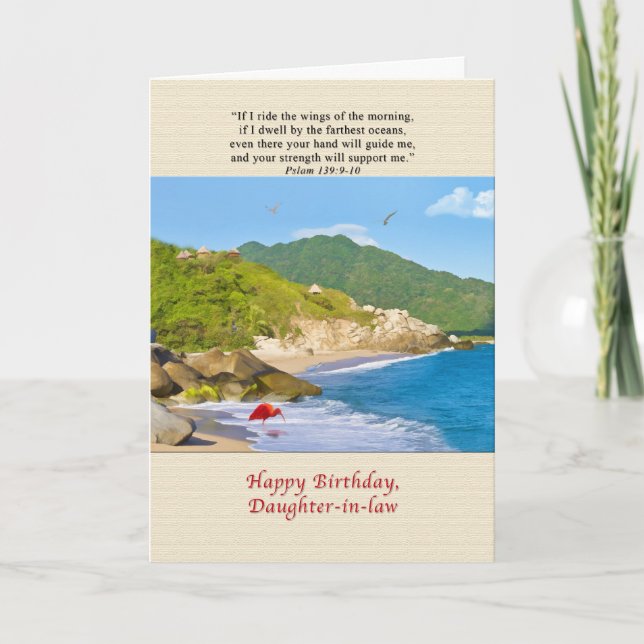 Birthday, Daughter-in-law, Beach, Hills, Birds Karte (Vorderseite)