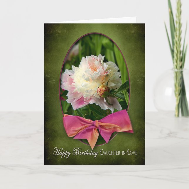 BIRTHDAY - DAUGHTER-IN-LOVE - PEONIES/BOW KARTE (Vorderseite)
