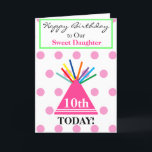 Birthday Daughter Party Hat Blume Balloons Karte<br><div class="desc">Alles Gute zum Geburtstag. Personalisieren Sie für jeden. Die Tochter ist in hübsch rosa Farbe in einem grünen Rechteck geschrieben. Hellrosa Geburtstagshut mit farbenprächtigen Tassel vor pastellrosa Polka-Punkten auf weißem Hintergrund. Inside links hat Nachricht mit kleinen hübschen Blume in rosa blau gelb grün orange. Verlass den Text außen und innen,...</div>