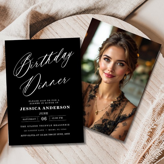 Birthday Dinner Foto Black and White Modern Einladung (Von Creator hochgeladen)