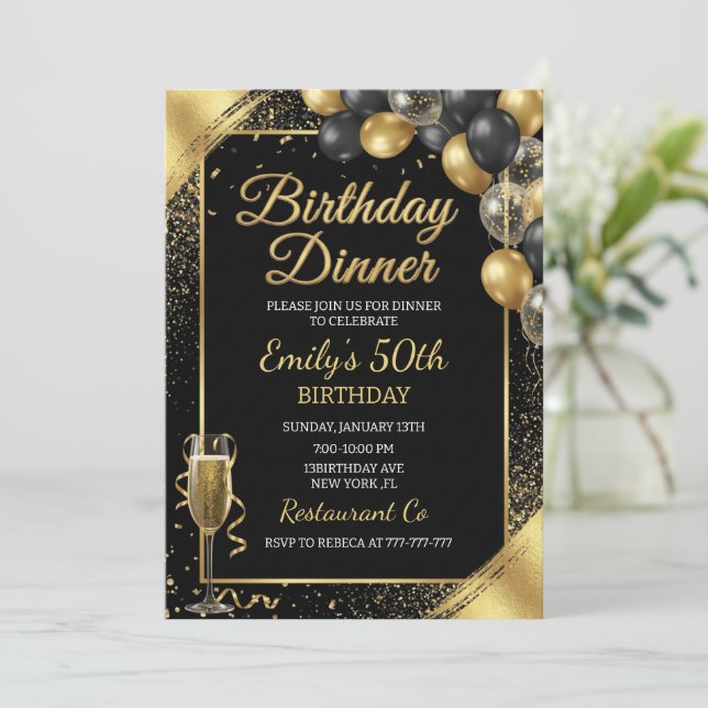 Birthday Dinner Invitation Einladung (Stehend Vorderseite)