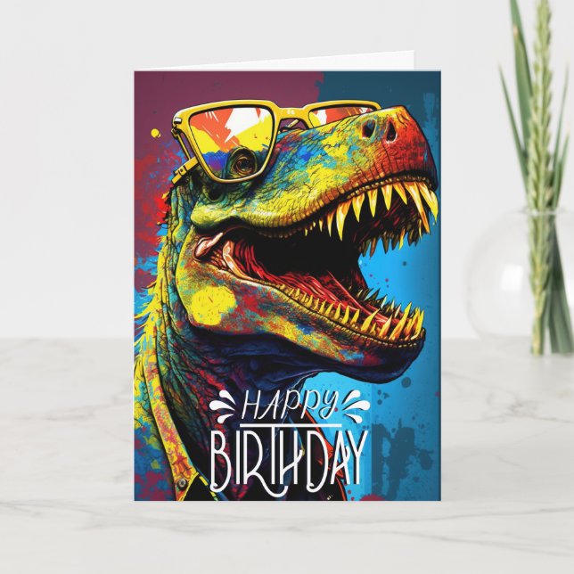 Birthday Dinosaurier Cool Blue kids Card Karte (Vorderseite)