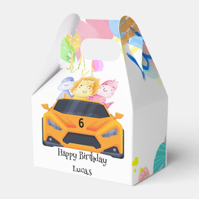 Birthday Dinosaurier Rennfahrer Junge Gelbe Racing Geschenkschachtel (Vorderseite)
