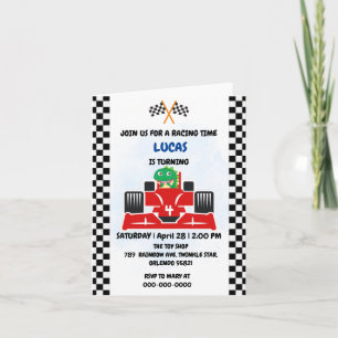Birthday Dinosaurier Rennfahrer Red Racing Childre Einladung