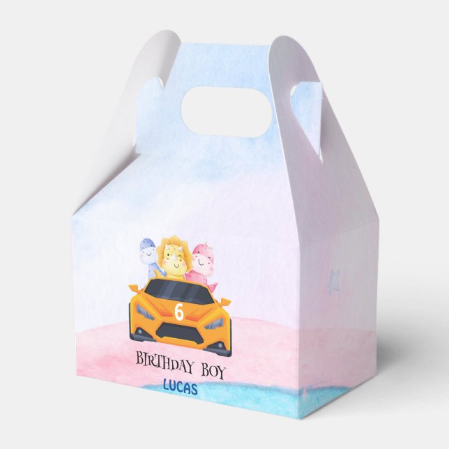 Birthday Dinosaurier Rennwagen gelber Junge Name Geschenkschachtel (Vorderseite)