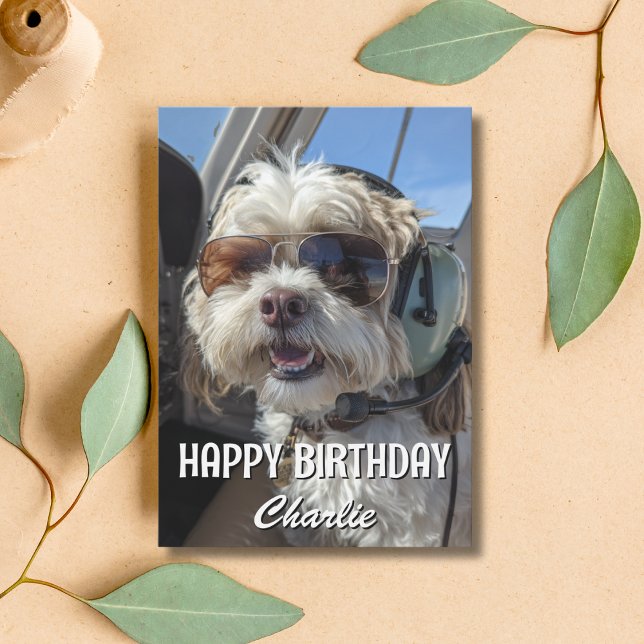 Birthday Dog Pilot Aviator Sunglasses Plane Funny Karte (Von Creator hochgeladen)