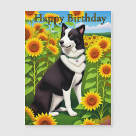 Birthday Dog with Sunflower  Magnetkarte