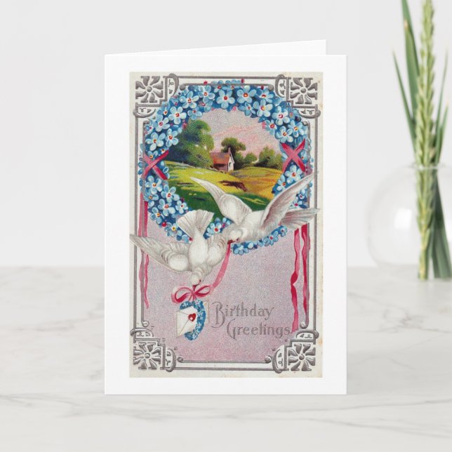 Birthday Doves Vintag Karte (Vorderseite)