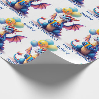 Birthday Dragon Add Name & Age Geschenkpapier