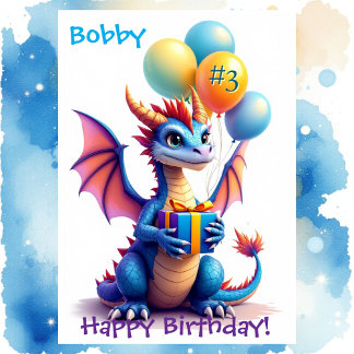 Birthday Dragon Add Name & Age of Young Boy Karte