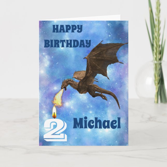 Birthday Dragon Personalisiert Name Age Karte (Vorderseite)