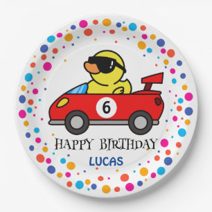 Birthday DUCK Rennfahrer Roter Rennfahrer Name Kin Pappteller