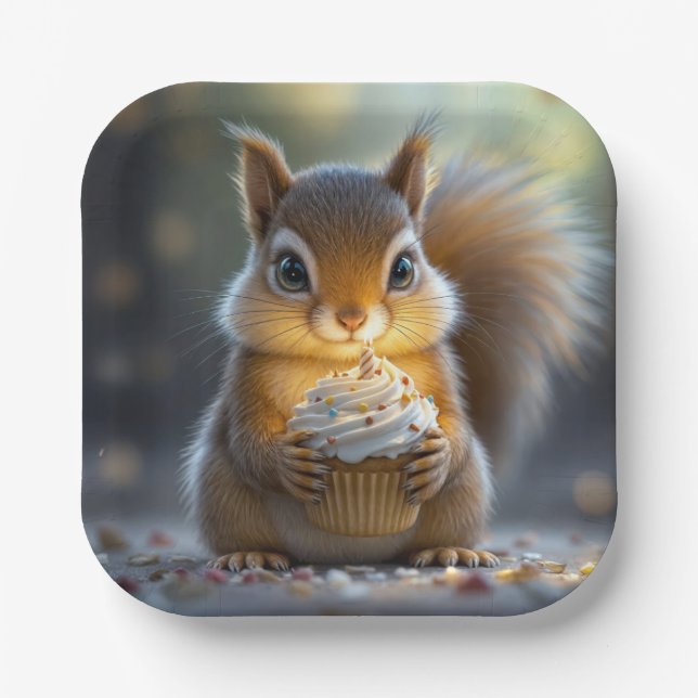 Birthday Eichhörnchen mit Cupcake Pappteller (Vorderseite)