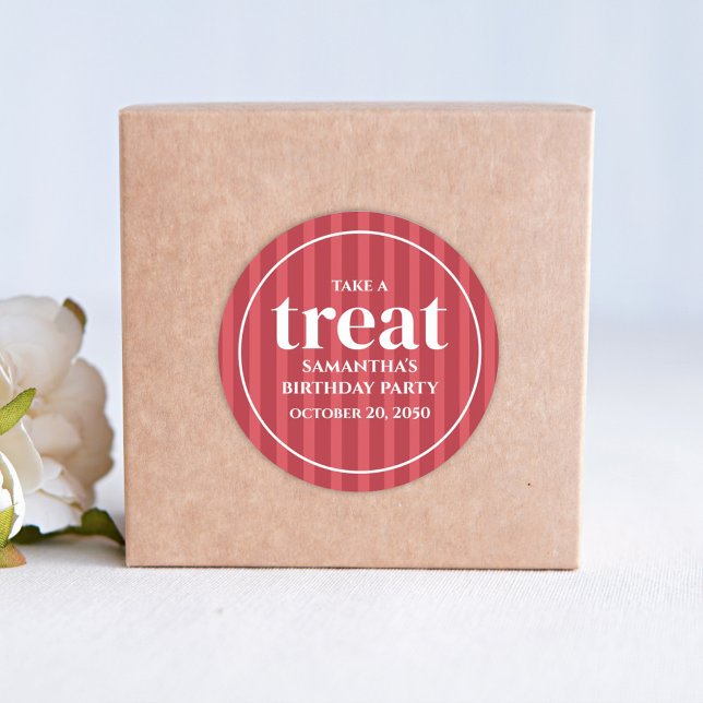 Birthday Einfache Minimalistische Moderne Rote Str Runder Aufkleber (Von Creator hochgeladen)