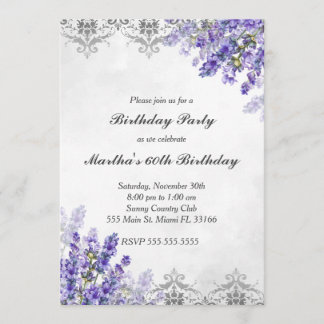 Birthday Einladung Blumenlavendel Silber