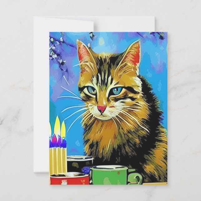Birthday Einladung Katze Illustrationskarte (Vorderseite)