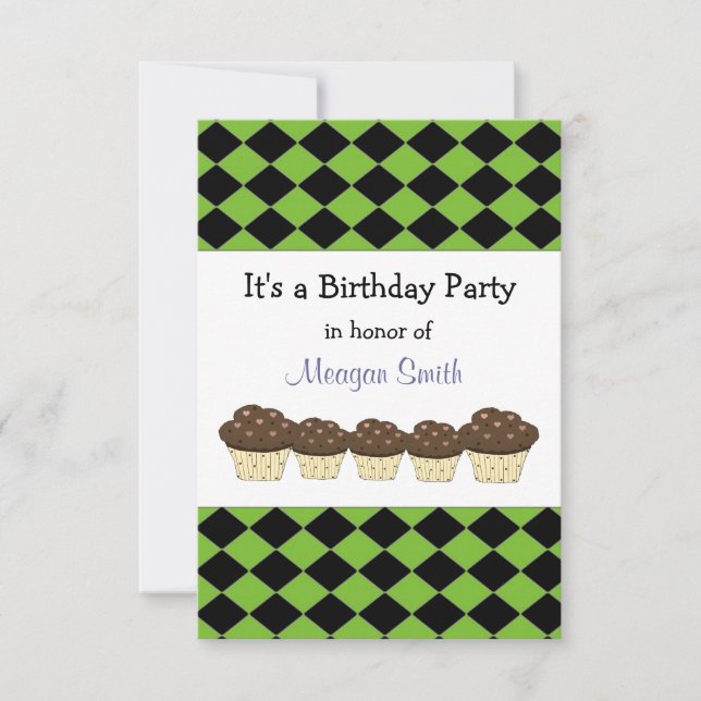 Birthday Einladung von Black and Green Diamond (Vorderseite)