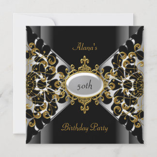 Birthday Elegant Black Silver Gold Party 50. Einladung
