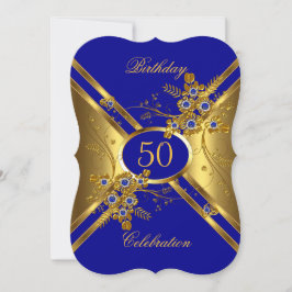 Birthday Elegant Gold Royal Blue Floral Einladung