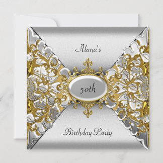 Birthday Elegant Silver Gold Party 50. Einladung