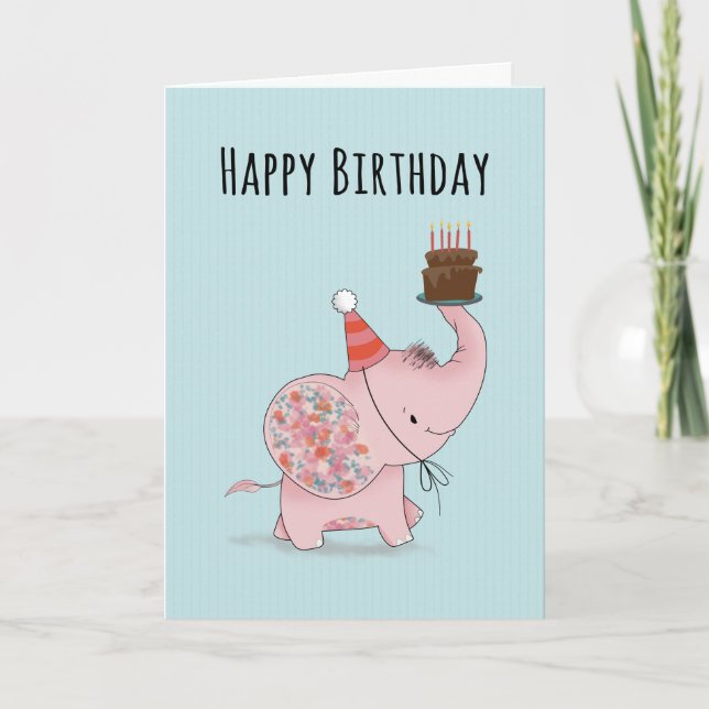 Birthday Elephant with Cake Karte (Vorderseite)