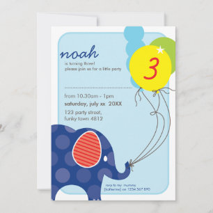 BIRTHDAY ERSUCHT: Elefant + Ballone 3P Einladung