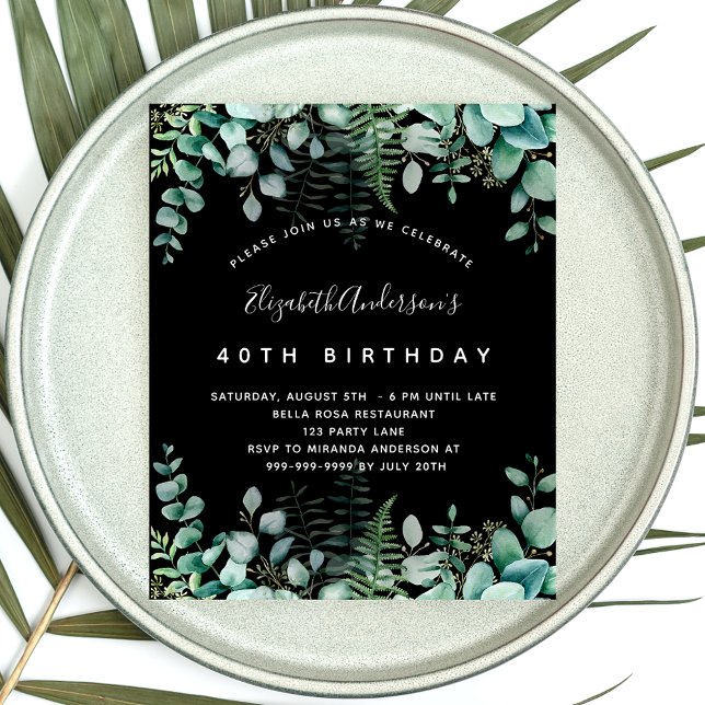 Birthday Eucalyptus black budget Flyer (Von Creator hochgeladen)