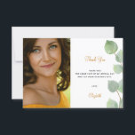 Birthday eucalyptus greenery white gold dankeskarte<br><div class="desc">A modern and elegant photo thank you card. A chic white background decorated with eucalyptus greenery.  Personalize and add your photo,  your thank you note and name.</div>