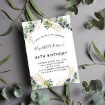 Birthday Eukalyptus grün Luxus<br><div class="desc">Für eine 40. Geburtstagsfeier (oder jedes Alter). Weiß,  mit Eukalyptusgrün und goldenen Blätter dekoriert. Personalisieren und fügen Sie Ihre Namen und Hochzeitsdetails. Schwarze und goldfarbene Buchstaben.</div>