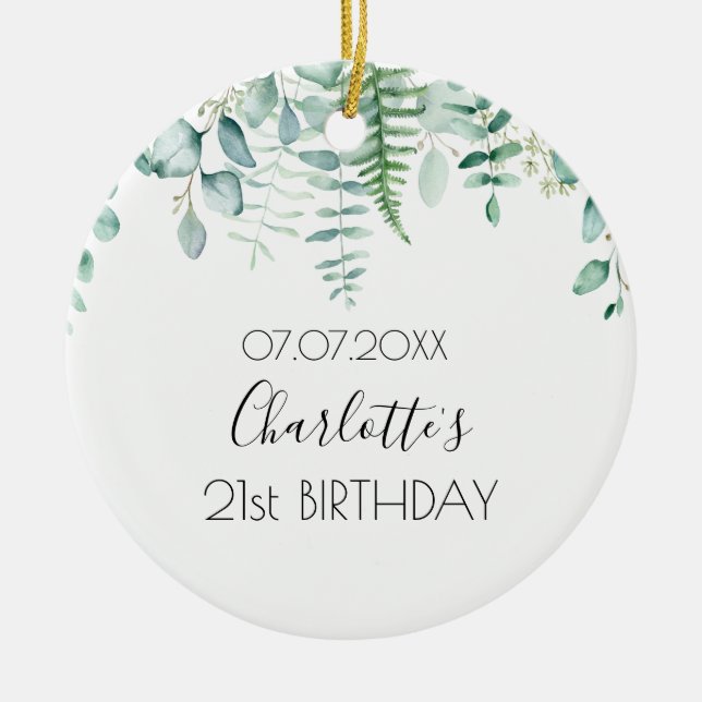 Birthday Eukalyptus grüne Name elegant Keramik Ornament (Vorne)